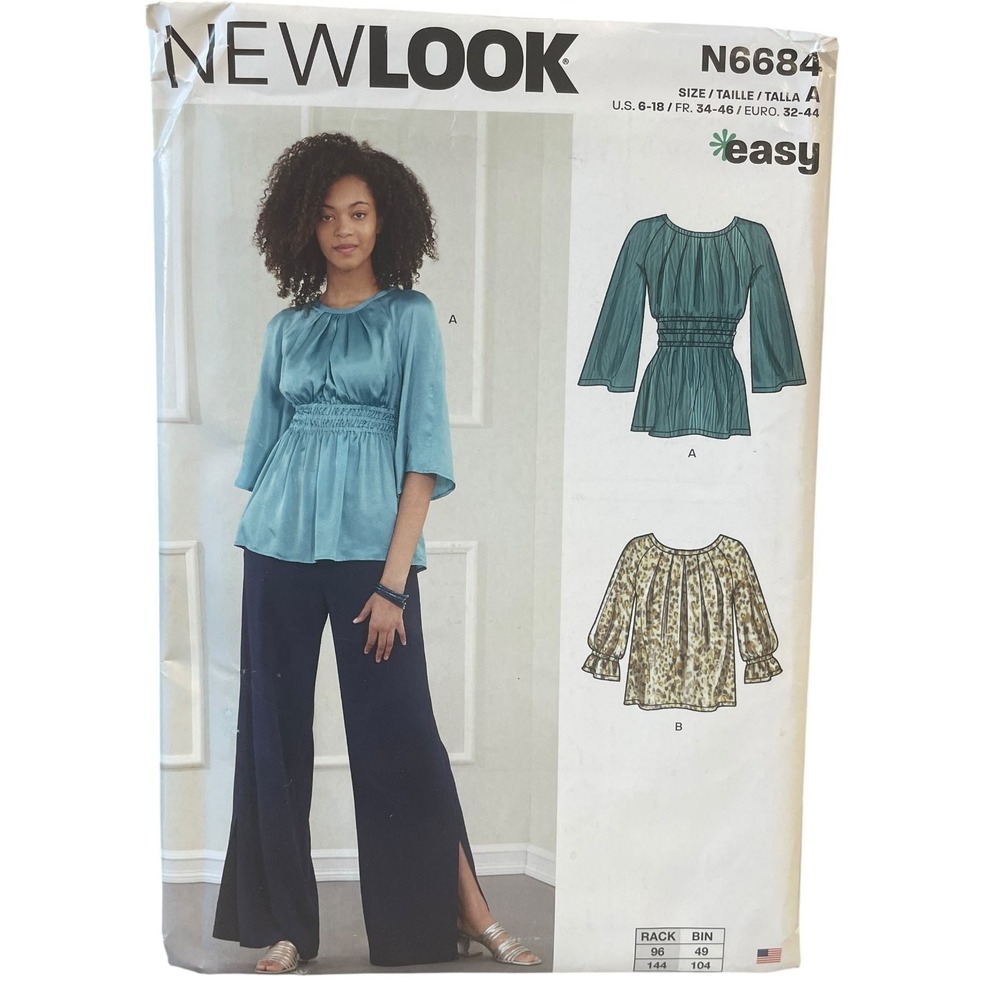 New Look N6684 Blouse Sewing Pattern Misses 6-18 Blue Peplum Easy Uncut FF